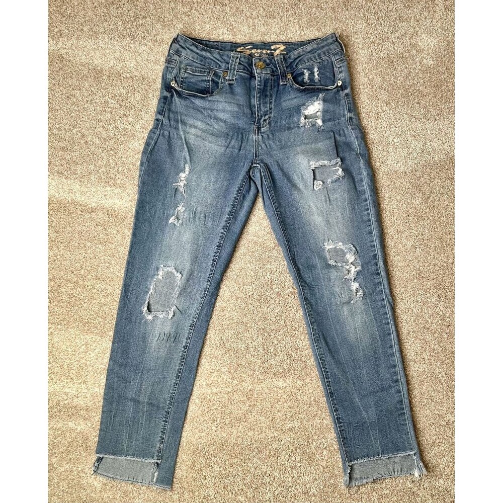Seven7 Womens Size 10 Jeans Cropped Distressed Raw Hem Medium Wash